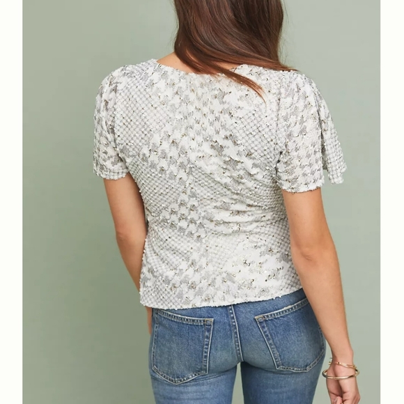 NWT Anthropologie Eva Franco Houndstooth Wrap Blouse Size L 🤍✨️ - Picture 2 of 12